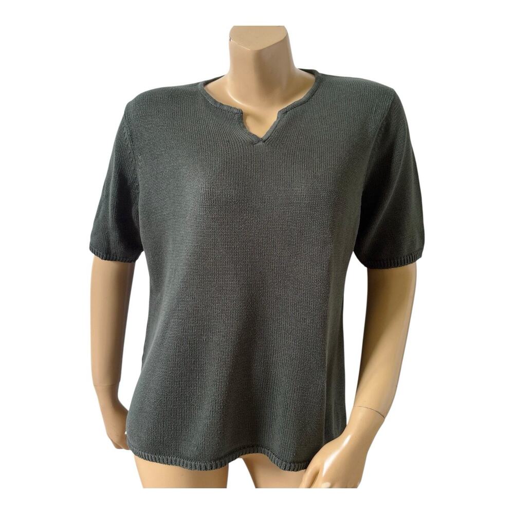 Silk Lore Sweater Womens M Vintage Forest Green Silk Cotton Split Neck Knit